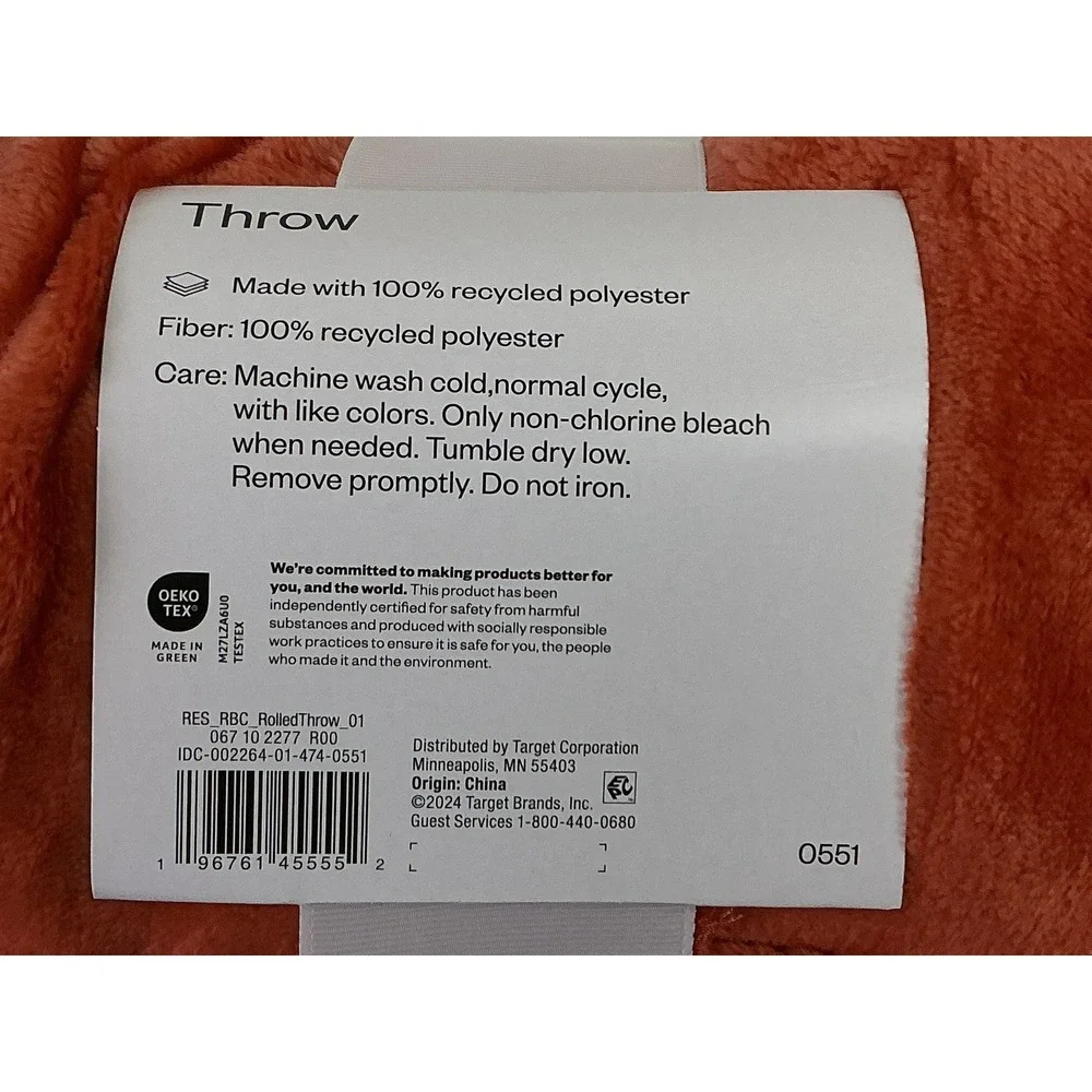 Room Essentials Throw‎ Blanket 50x60 Inches Cozy Orange Recycled Polyester
